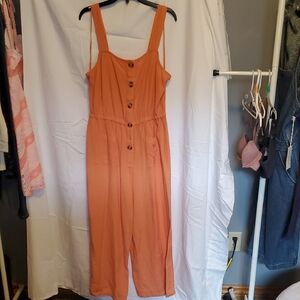 Lauren Conrad Orange Buttons Jumpsuit With Pockets